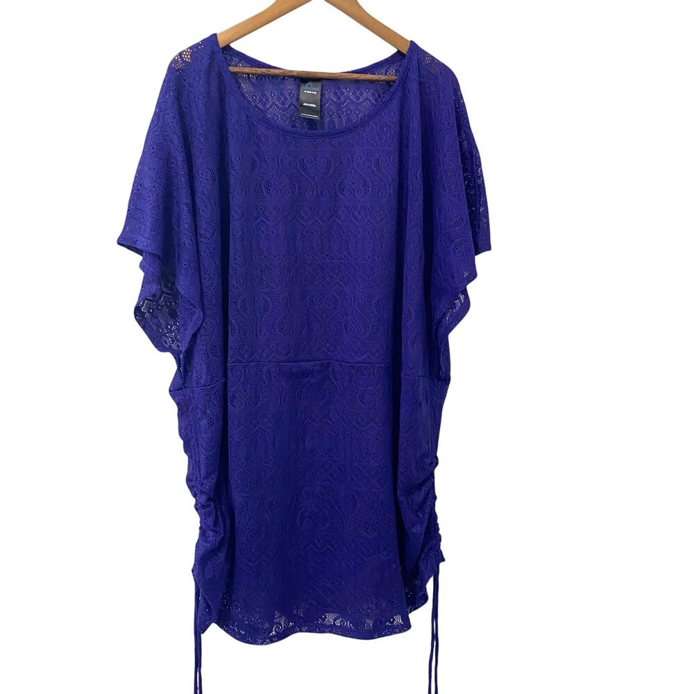 Catalina Swim Coverup Summer Top Womens Size 3X Purple Dolman Sleeves Lacy
